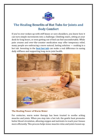 The Healing Benefits of Hot Tubs for Joints and Body Comfort