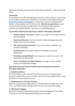 Primary Schools in Bachupally Hyderabad | Vikas the Concept School