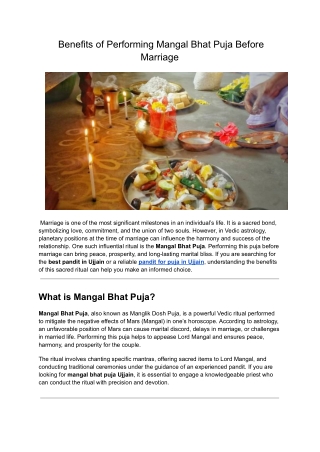 Benefits of Performing Mangal Bhat Puja Before Marriage