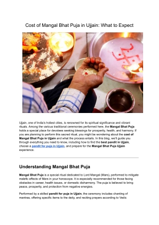 Cost of Mangal Bhat Puja in Ujjain What to Expect