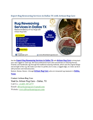 Expert Rug Reweaving Services in Dallas TX with Artisan Rug Care