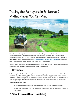 Tracing the Ramayana in Sri Lanka: 7 Mythic Places You Can Visit