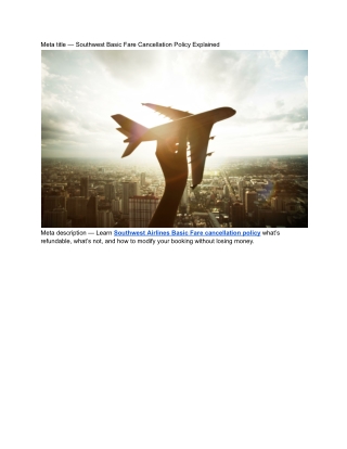 Southwest Basic Fare Cancellation Policy Explained