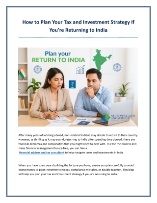 How to Plan Your Tax and Investment Strategy If You are Returning to India