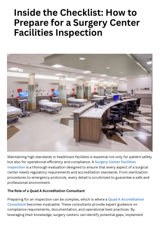 How to Prepare for a Surgery Center Facilities Inspection