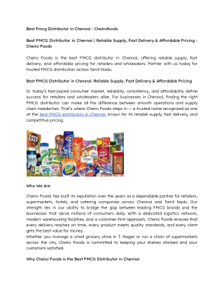 Best Fmcg Distributor in Chennai - Cheirofoods