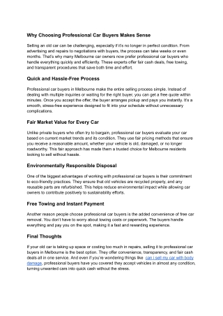 Top Benefits of Selling Your Old Vehicle to Professional Car Buyers in Melbourne