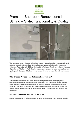 Premium Bathroom Renovations in Stirling – Style, Functionality & Quality