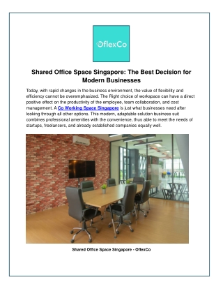 Shared‍‌‍‍‌‍‌‍‍‌ Office Space Singapore:The Best Decision for  Modern Businesses