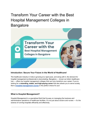 Transform Your Career with the Best Hospital Management Colleges in Bangalore (1)