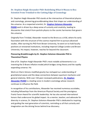 Dr. Stephon Haigh Alexander PhD Redefining What It Means to Bea Scientist From Trinidad to the Cutting Edge of Cosmology