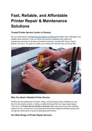 Printer Service Centre in Chennai