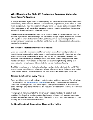 Why Choosing the Right UK Production Company Matters for Your Brand’s Success
