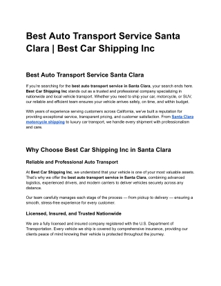 Best Auto Transport Service Santa Clara _ Best Car Shipping Inc