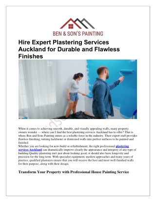 Hire Expert Plastering Services Auckland for Durable and Flawless Finishes