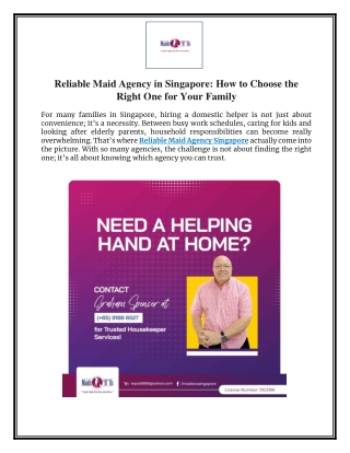 Reliable Maid Agency in Singapore - How to Choose the Right One for Your Family