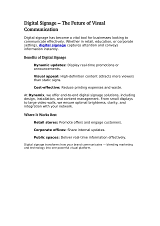 Digital Signage – The Future of Visual Communication