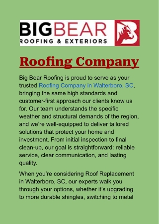 Roofing Company in Walterboro, SC: Professional Roof Repair and Installation