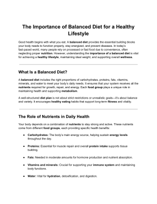 The Importance of Balanced Diet for a Healthy Lifestyle