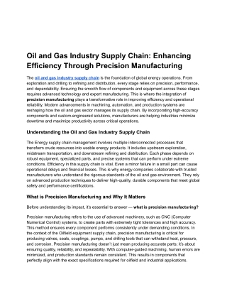 Oil and Gas Industry Supply Chain_ Enhancing Efficiency Through Precision Manufacturing