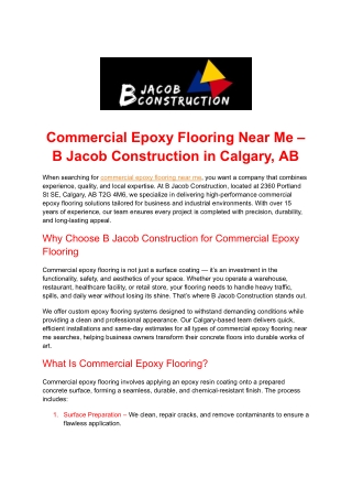 Commercial Epoxy Flooring Near Me – B Jacob Construction in Calgary, AB