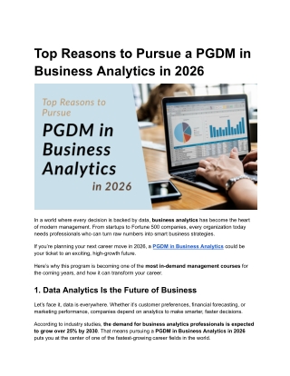 Top Reasons to Pursue a PGDM in Business Analytics in 2026