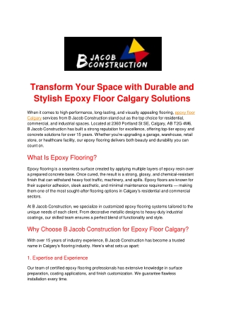 Transform Your Space with Durable and Stylish Epoxy Floor Calgary Solutions