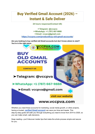 Buy Verified Gmail Account (2026) – Instant & Safe Deliver