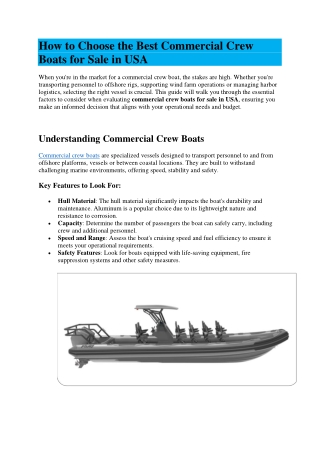How to Choose the Best Commercial Crew Boats for Sale in USA