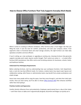 How to Choose Office Furniture That Truly Supports Everyday Work Needs