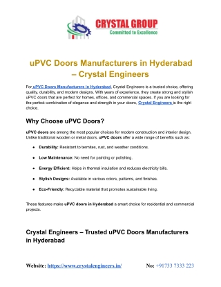 uPVC Doors Manufacturers in Hyderabad