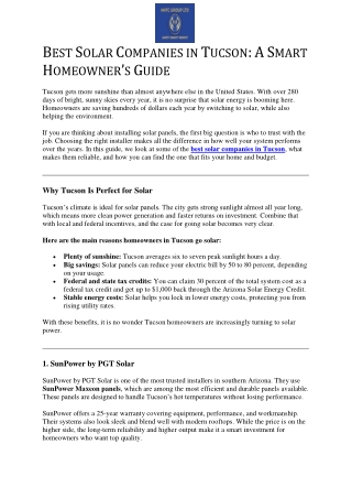 Best Solar Companies in Tucson