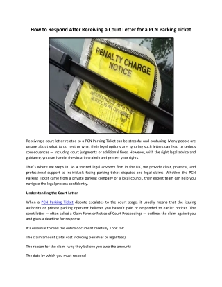 How to Respond After Receiving a Court Letter for a PCN Parking Ticket