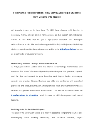 Finding the Right Direction - VidyaGyan Helps Students Turn Dreams into Reality
