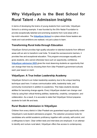 Why VidyaGyan is the Best School for Rural Talent – Admission Insights