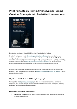 Print Perfecto 3D Printing Prototyping Turning Creative Concepts into Real-World Innovations