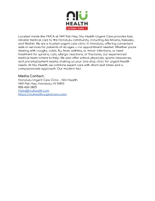 Honolulu Urgent Care Clinic - NIU Health