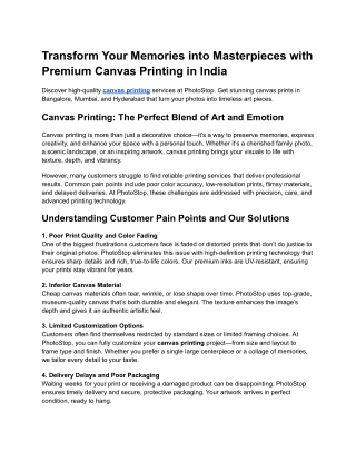 Transform Your Memories into Masterpieces with Premium Canvas Printing in India