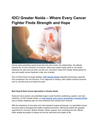 IOCI Greater Noida – Where Every Cancer Fighter Finds Strength and Hope