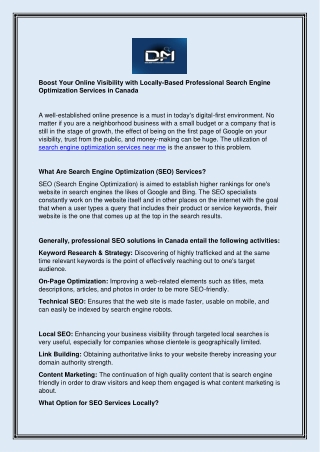 Locally-Based Professional Search Engine Optimization Services in Canada