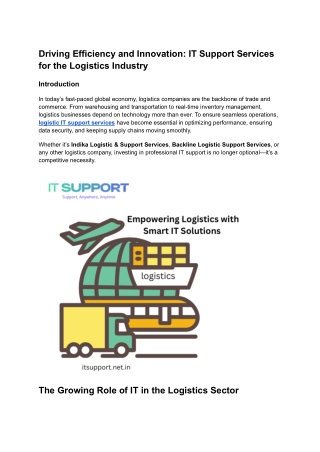 Discover how logistic IT support services empower logistics companies to streaml