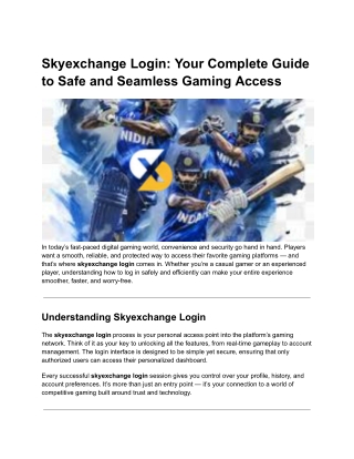 Skyexchange Login Your Complete Guide to Safe and Seamless Gaming Access