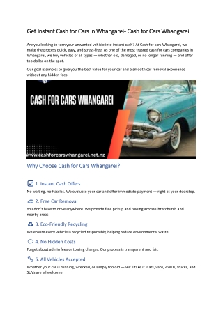 Get Instant Cash for Cars in Whangarei