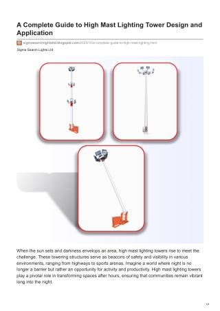 A Complete Guide to High Mast Lighting Tower Design and Application