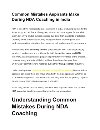 Common Mistakes Aspirants Make During NDA Coaching in India