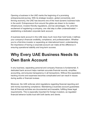 Why Your New UAE Business Needs a Dedicated Bank Account