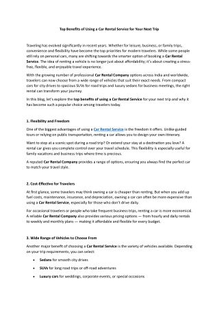 Top Benefits of Using a Car Rental Service for Your Next Trip