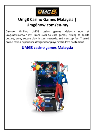 Umg8 Casino Games Malaysia  Umg8now.com