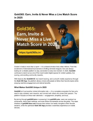 Gold365 Earn, Invite & Never Miss a Live Match Score in 2025