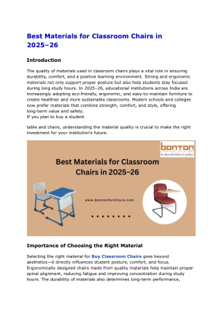 Best Materials for Classroom Chairs in 2025–26